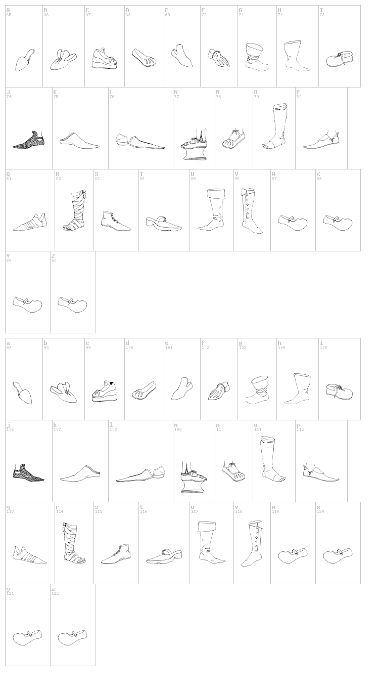 Renaissance Shoes font map